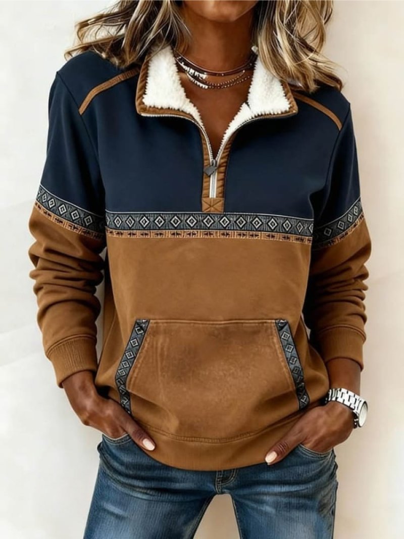 Melody |  Color-Block & Quarter-Zip Fleece Sweater