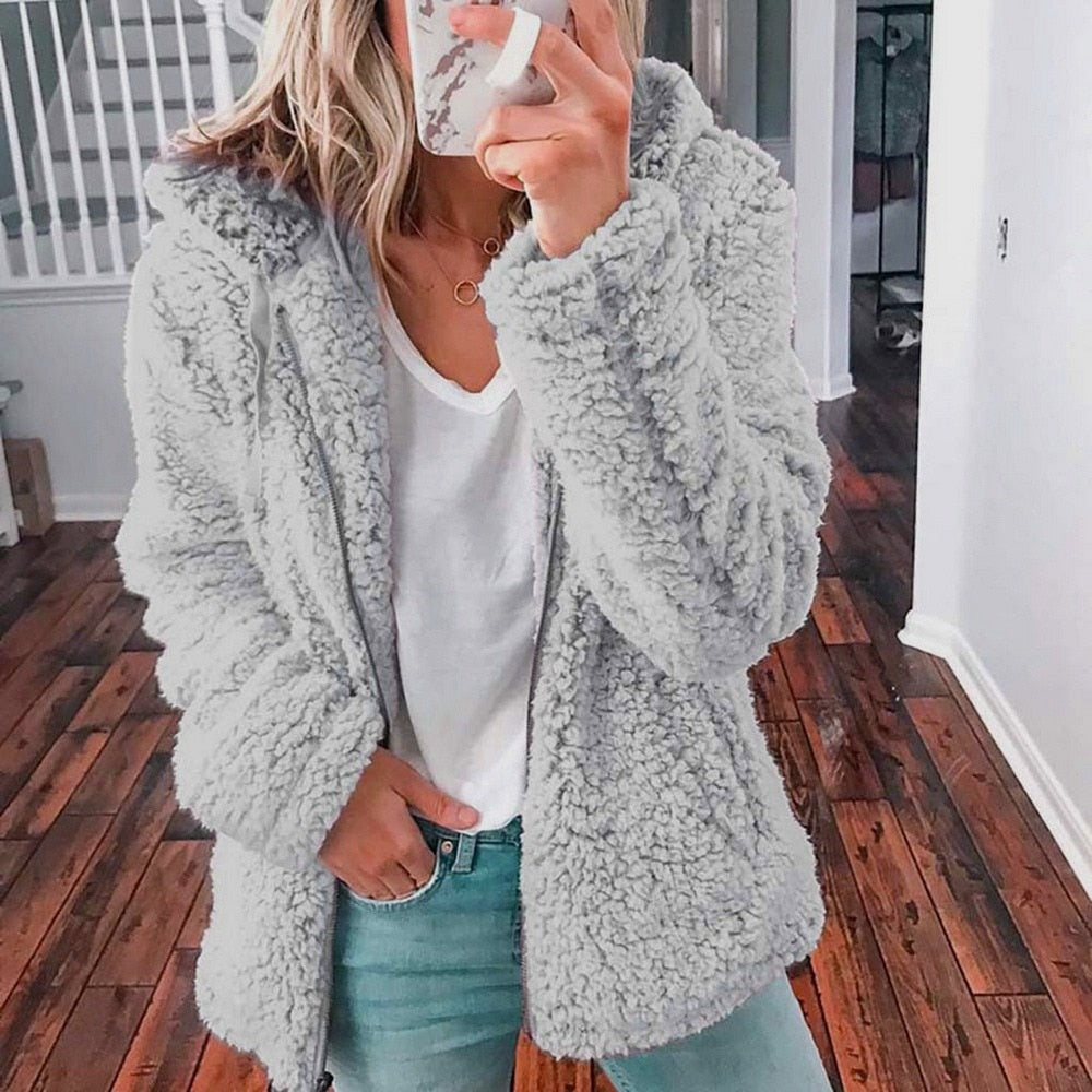 Ellen | Women's Hooded Open Front Teddy Jacket