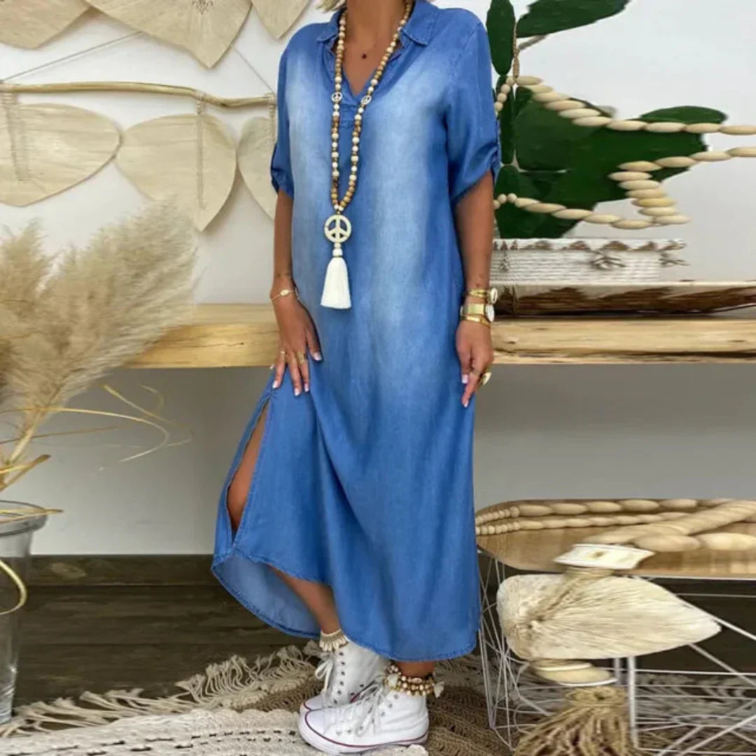 Ilse - Summer V-Neck Half Denim Dress
