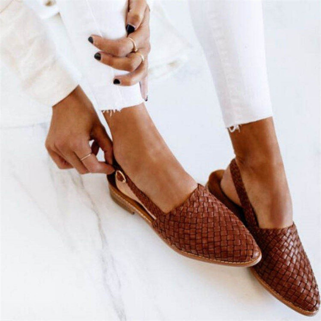 Sylvia | Woven Leather Pointed-Toe Slingback Sandals