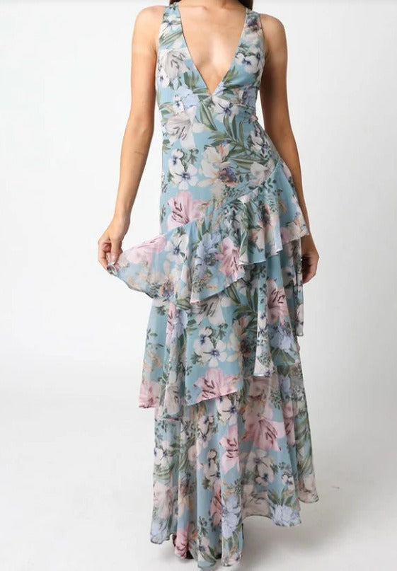 Ashlyn | Elegant Floral Flounce Maxi Dress