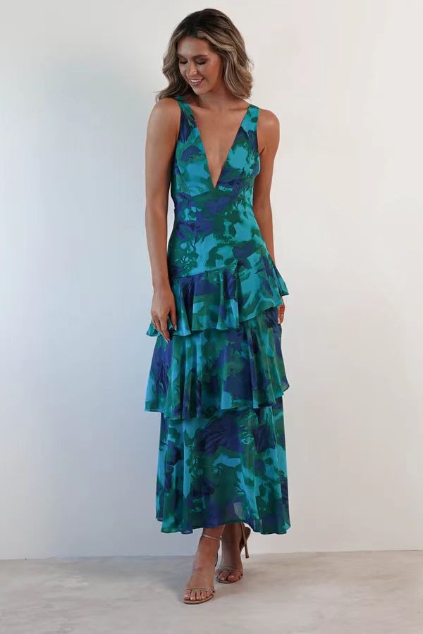 Ashlyn | Elegant Floral Flounce Maxi Dress