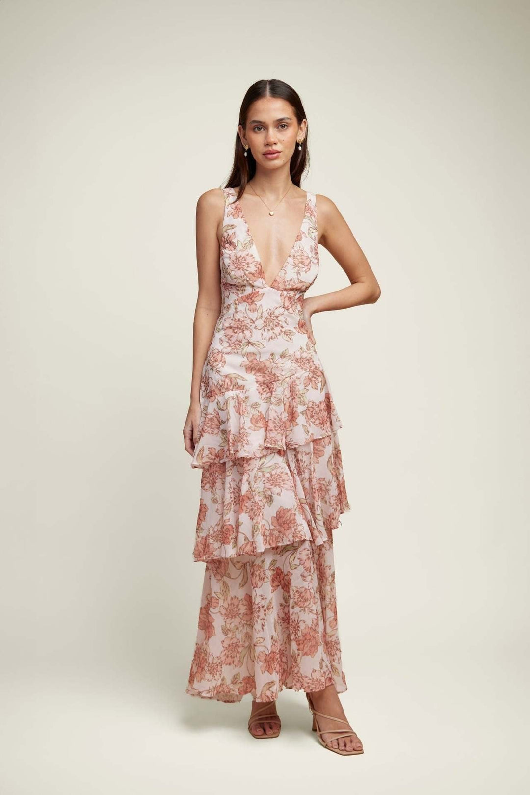 Ashlyn | Elegant Floral Flounce Maxi Dress