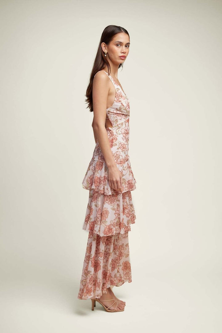 Ashlyn | Elegant Floral Flounce Maxi Dress