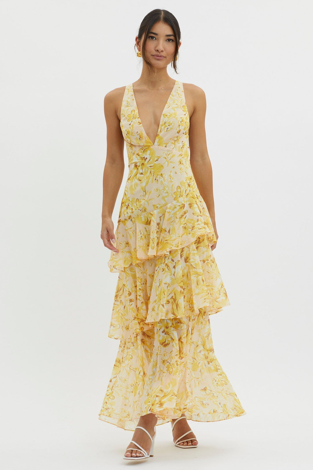 Ashlyn | Elegant Floral Flounce Maxi Dress