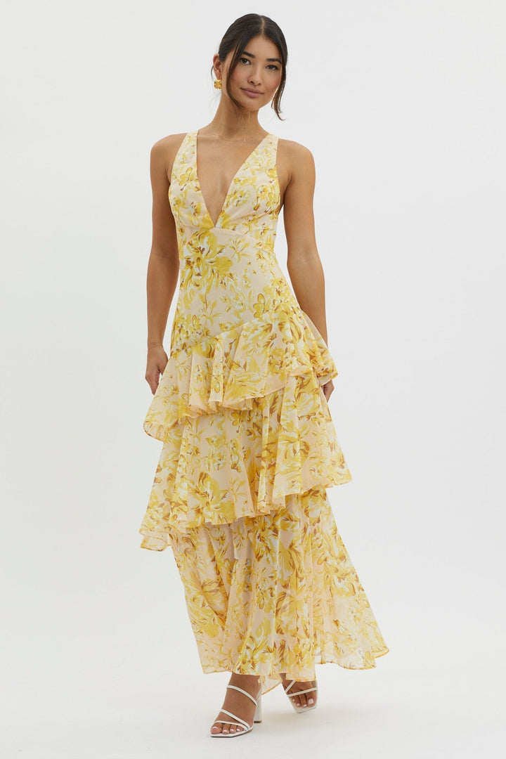 Ashlyn | Elegant Floral Flounce Maxi Dress