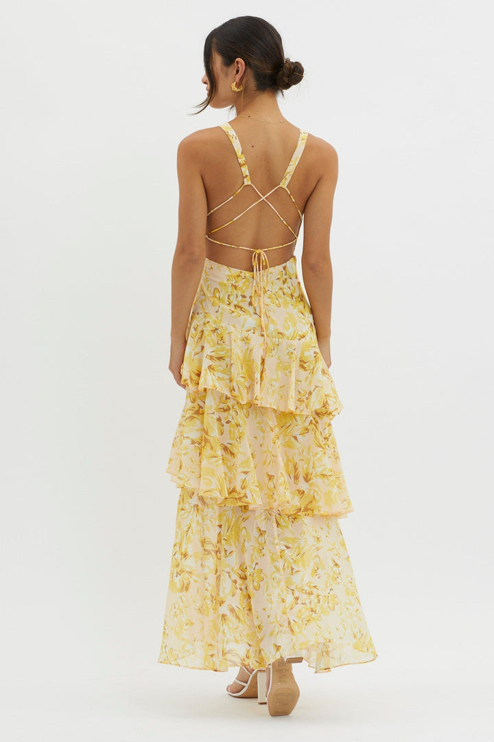 Ashlyn | Elegant Floral Flounce Maxi Dress