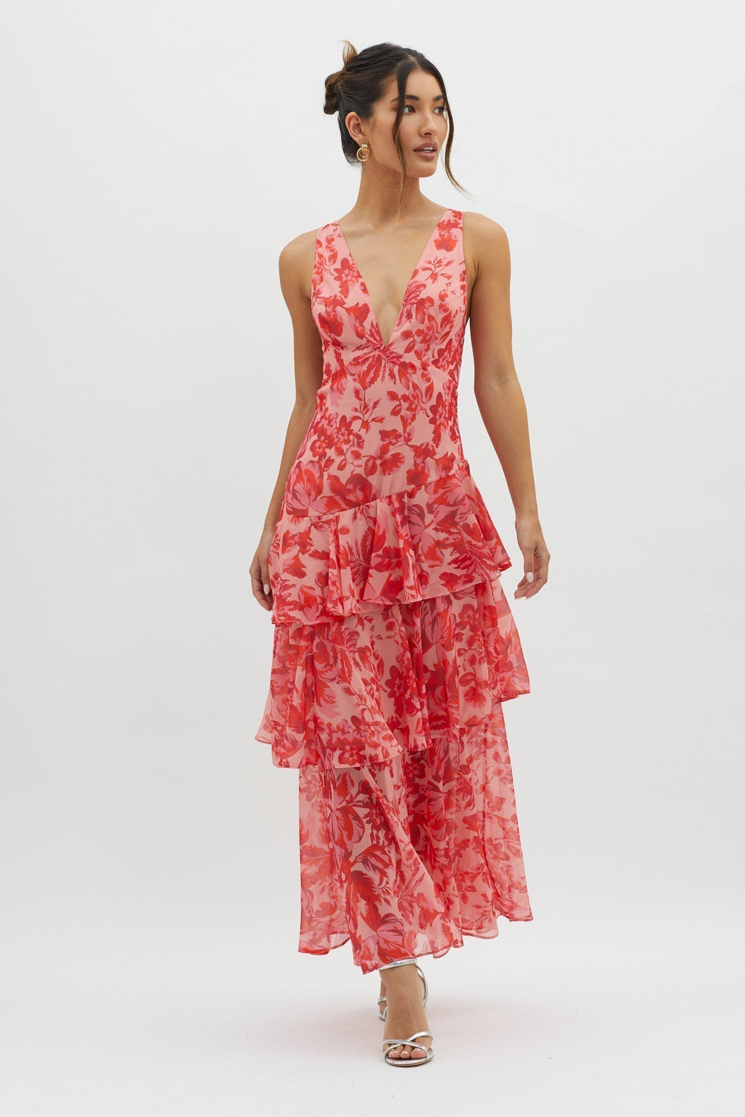 Ashlyn | Elegant Floral Flounce Maxi Dress
