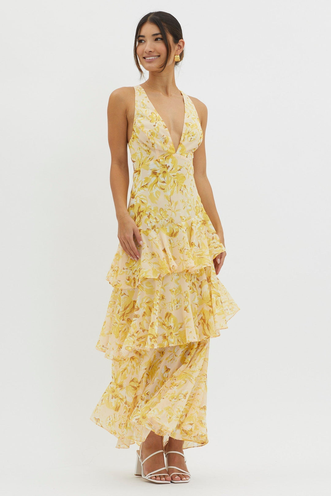Ashlyn | Elegant Floral Flounce Maxi Dress