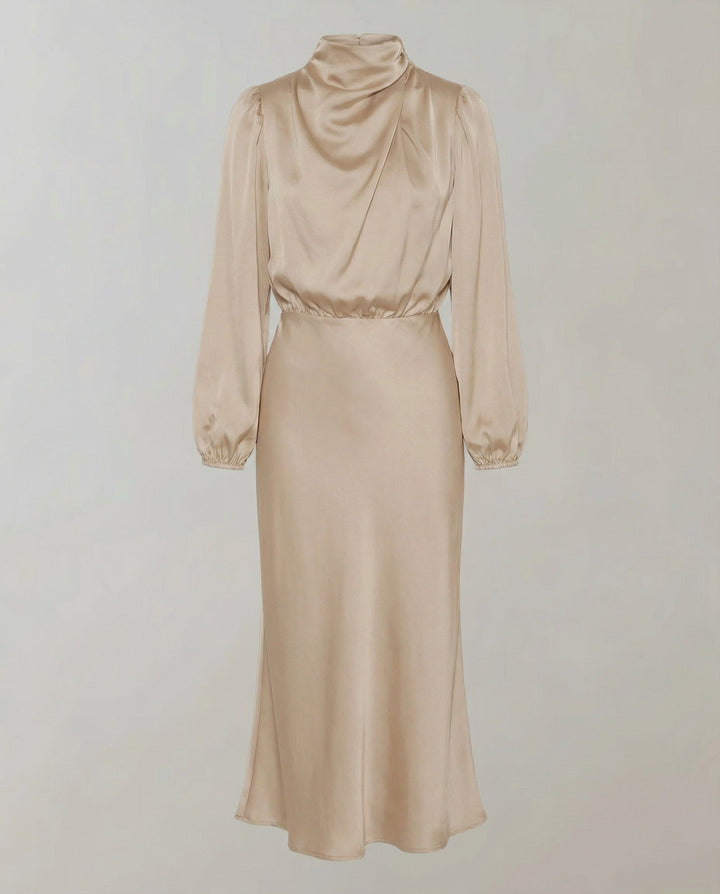 Zora | Elegant Luminous Long-Sleeve Satin Dress