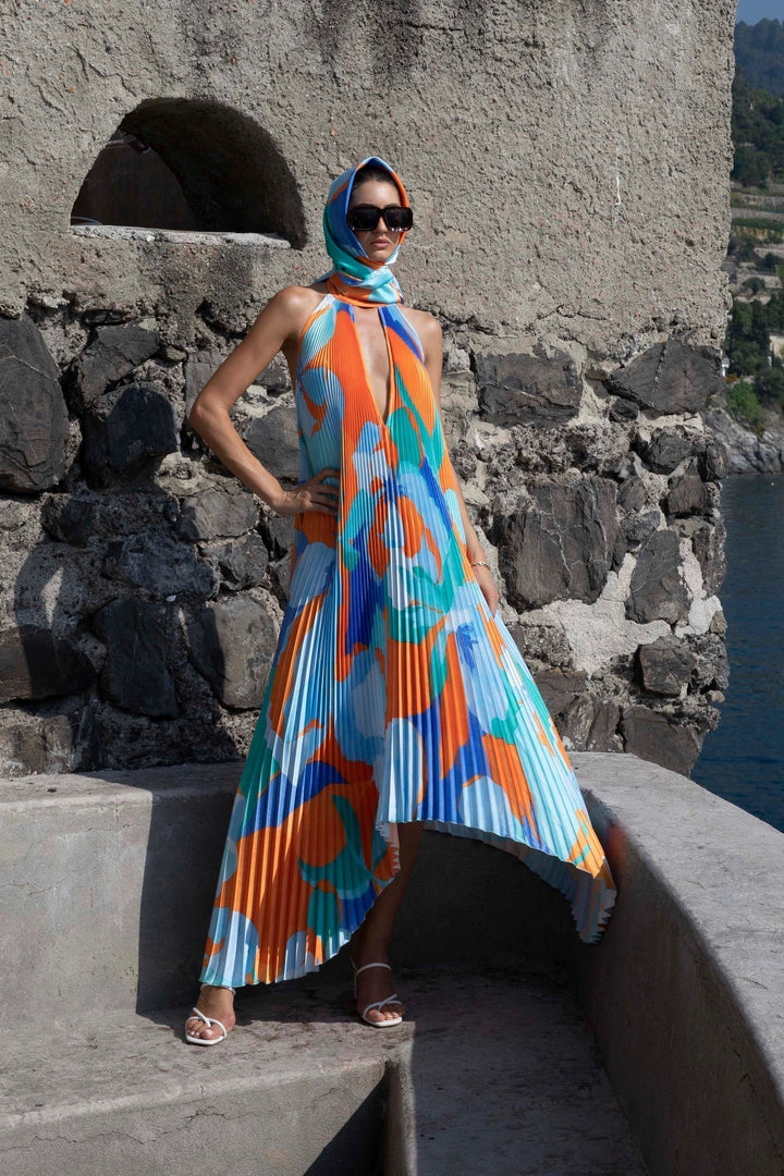Isla | Elegant Halter Pleated Maxi Dress