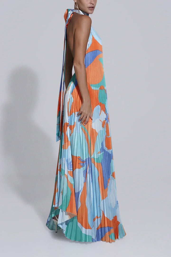 Isla | Elegant Halter Pleated Maxi Dress