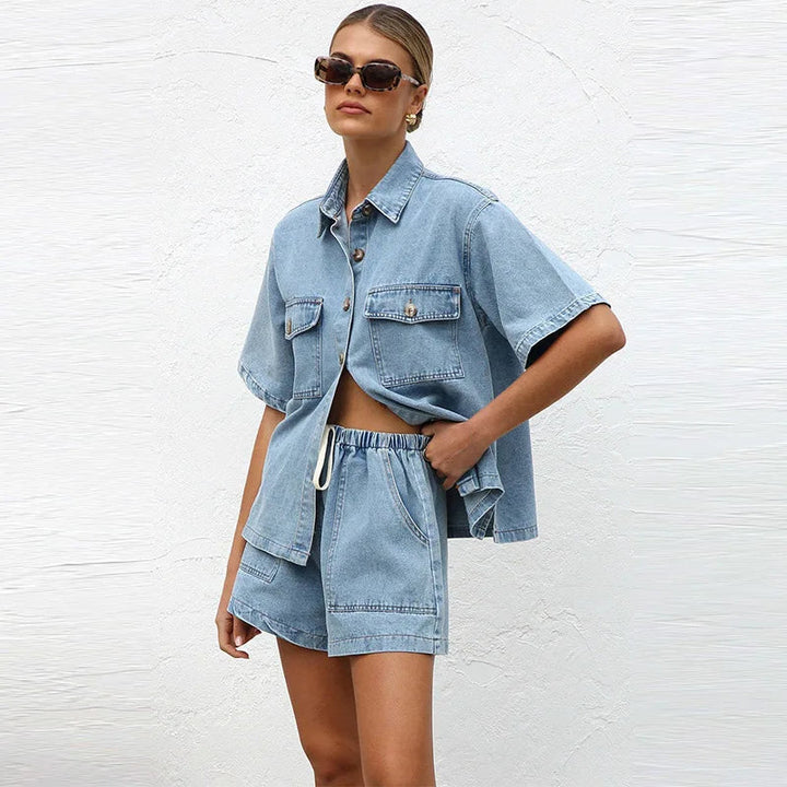Camille | Relaxed And Stylish Denim Shirt And Shorts Set