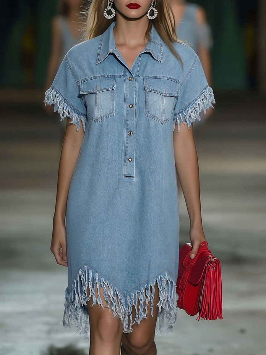 Lydia | Tailored And Sophisticated Collared Fringe Mini Dress