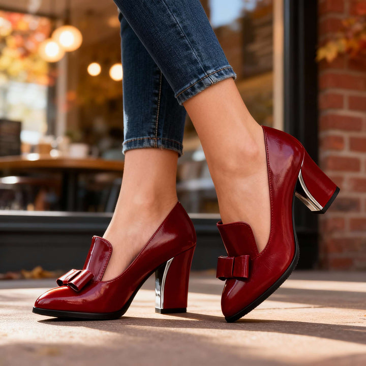 Naomi | Women's Bow Detail Block Heel Loafer Pumps