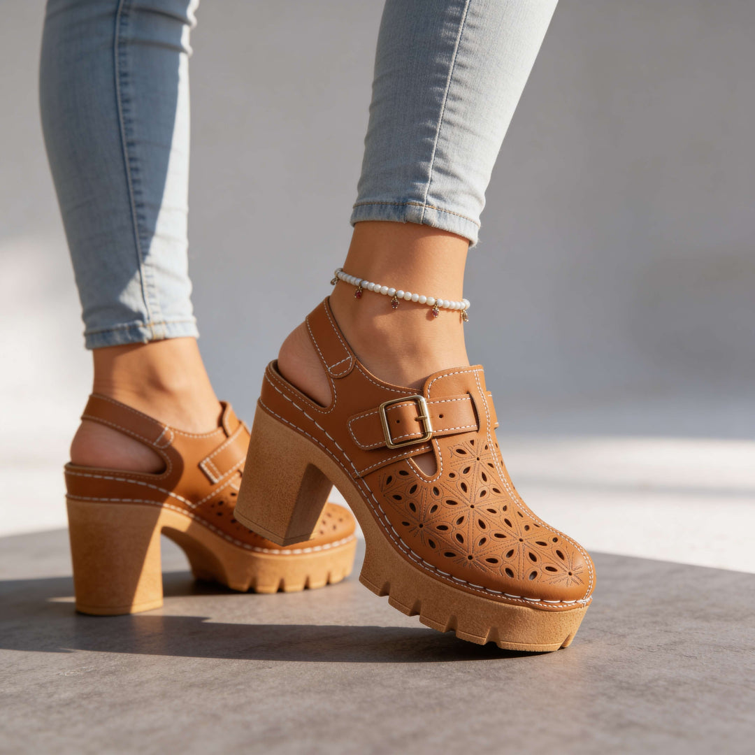 Alina | Floral Platform Block Heel Clogs for Women