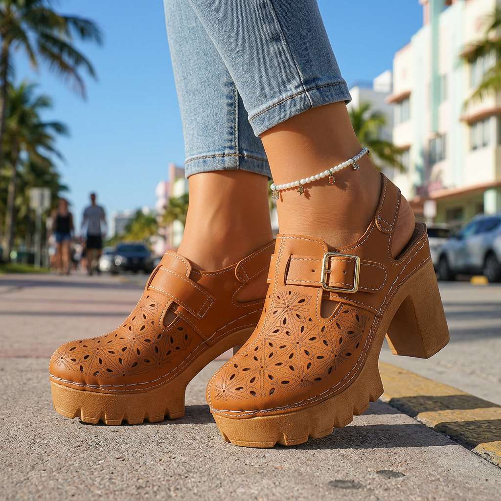 Alina | Floral Platform Block Heel Clogs for Women