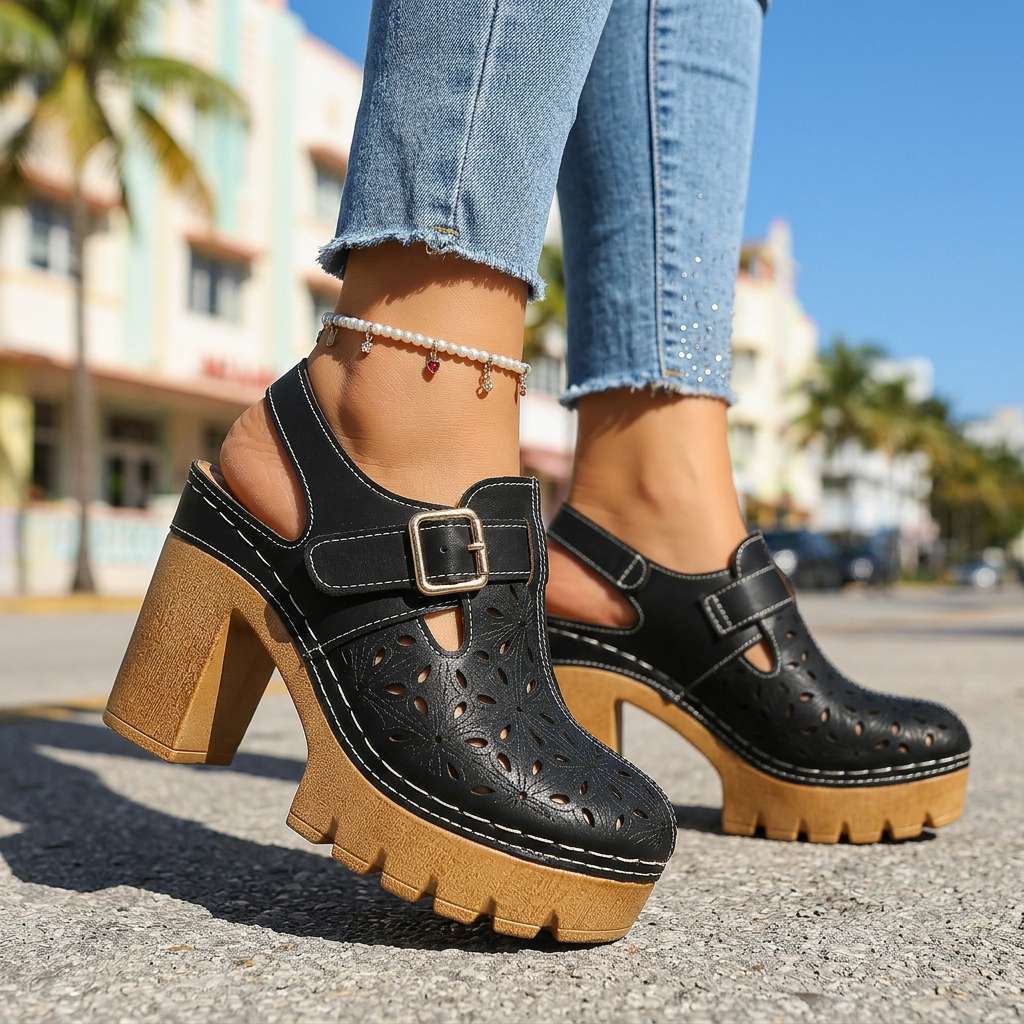 Alina | Floral Platform Block Heel Clogs for Women
