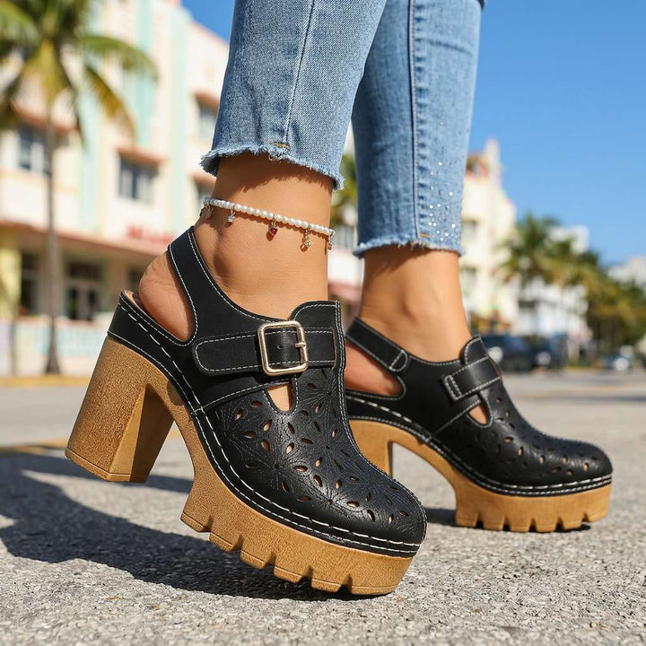 Alina | Floral Platform Block Heel Clogs for Women