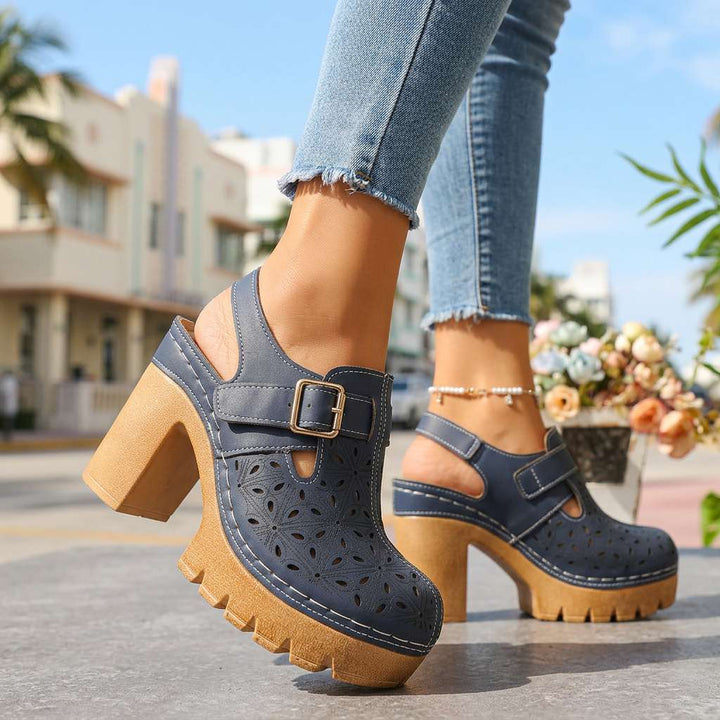 Alina | Floral Platform Block Heel Clogs for Women