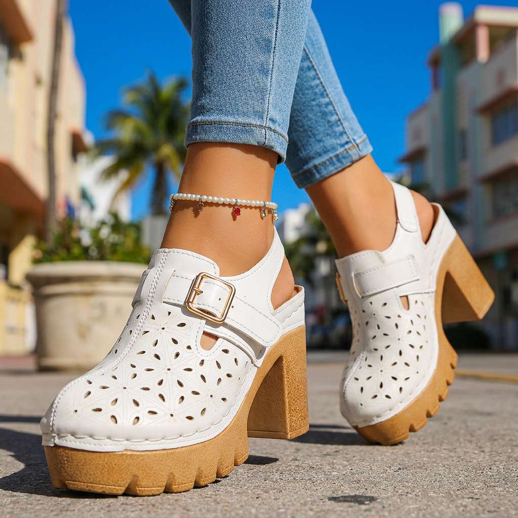 Alina | Floral Platform Block Heel Clogs for Women