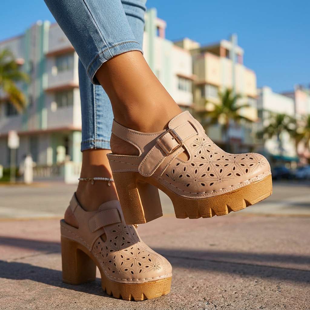 Alina | Floral Platform Block Heel Clogs for Women