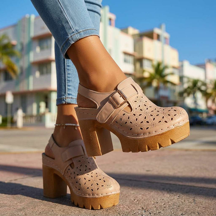 Alina | Floral Platform Block Heel Clogs for Women