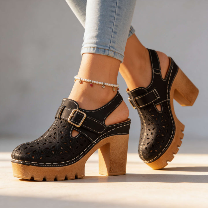 Alina | Floral Platform Block Heel Clogs for Women