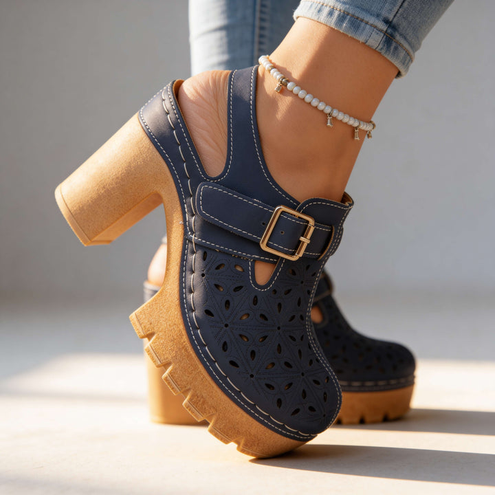 Alina | Floral Platform Block Heel Clogs for Women