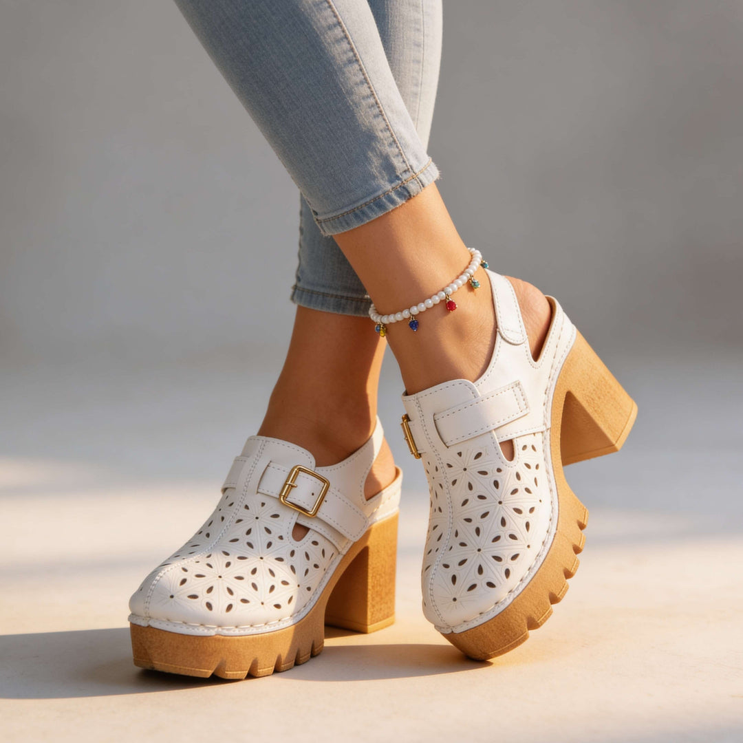 Alina | Floral Platform Block Heel Clogs for Women
