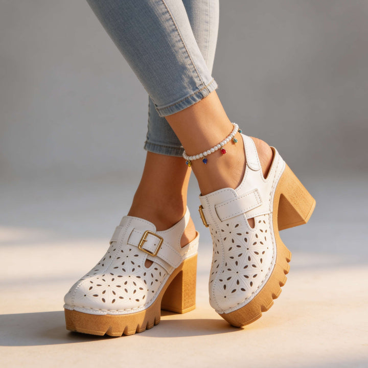 Alina | Floral Platform Block Heel Clogs for Women