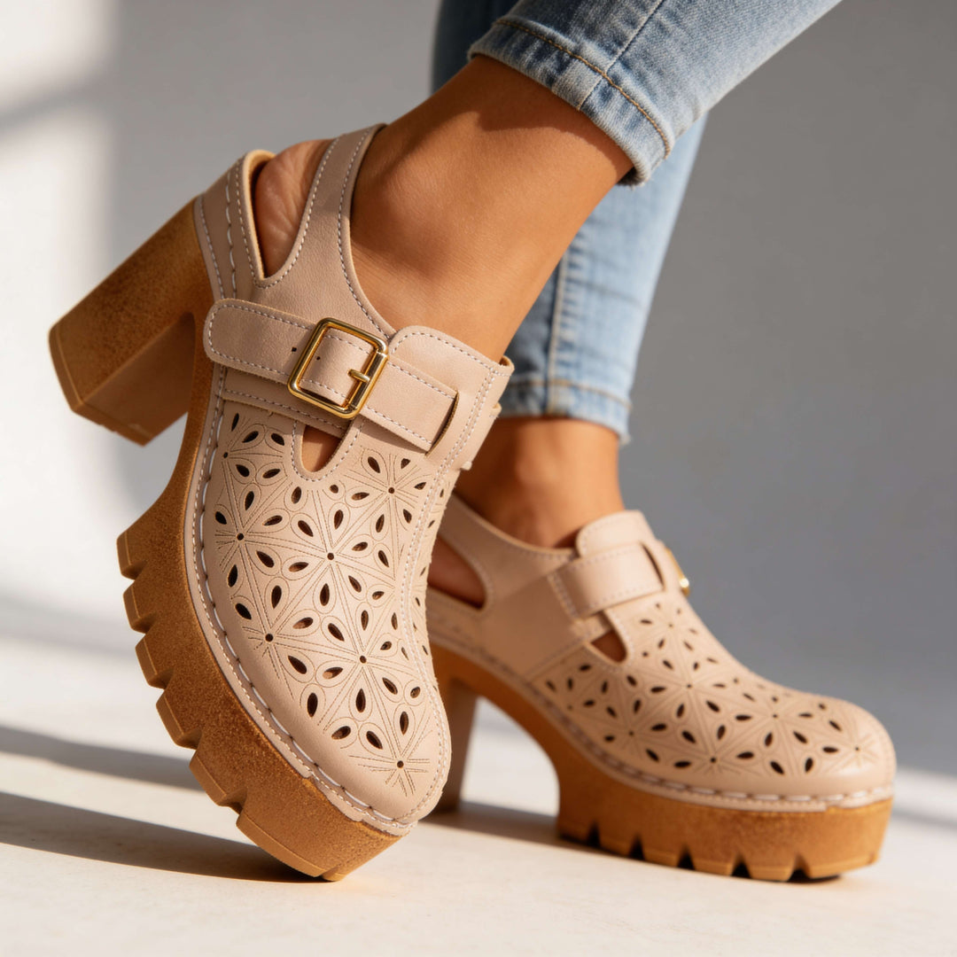 Alina | Floral Platform Block Heel Clogs for Women
