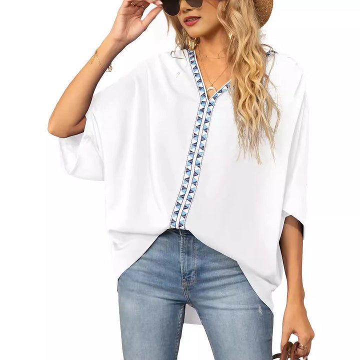 Avani | Comfortable And Warm geometric trim oversized tunic top