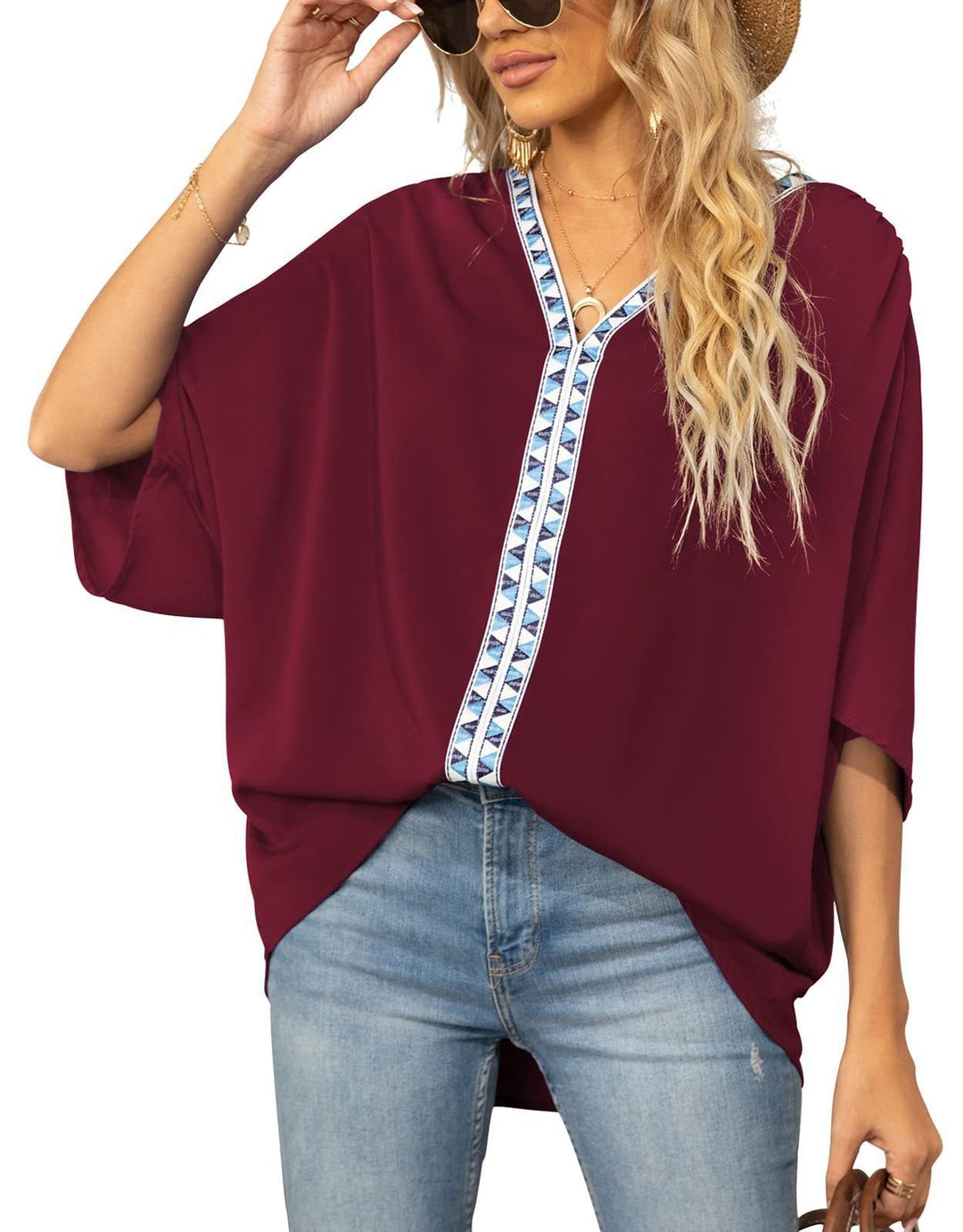 Avani | Comfortable And Warm geometric trim oversized tunic top