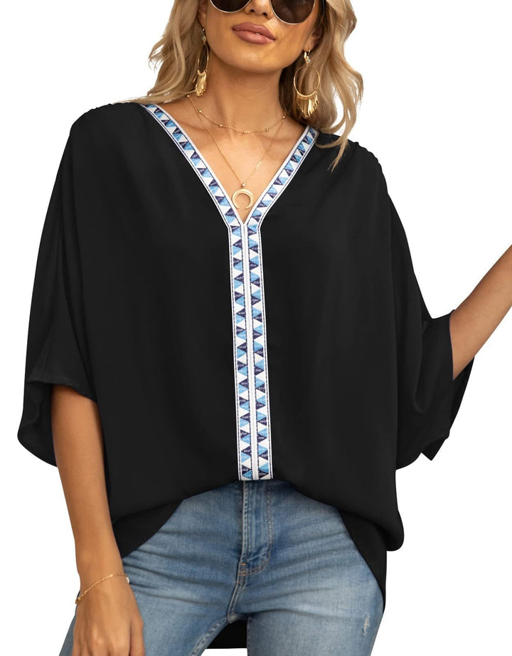 Avani | Comfortable And Warm geometric trim oversized tunic top