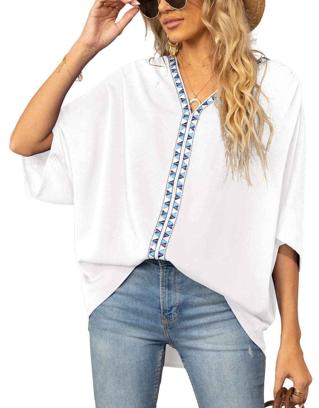 Avani | Comfortable And Warm geometric trim oversized tunic top