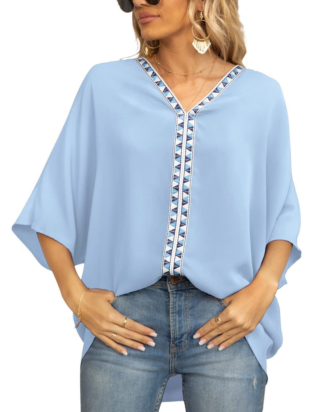 Avani | Comfortable And Warm geometric trim oversized tunic top