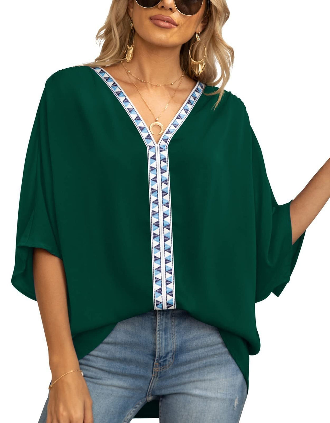 Avani | Comfortable And Warm geometric trim oversized tunic top