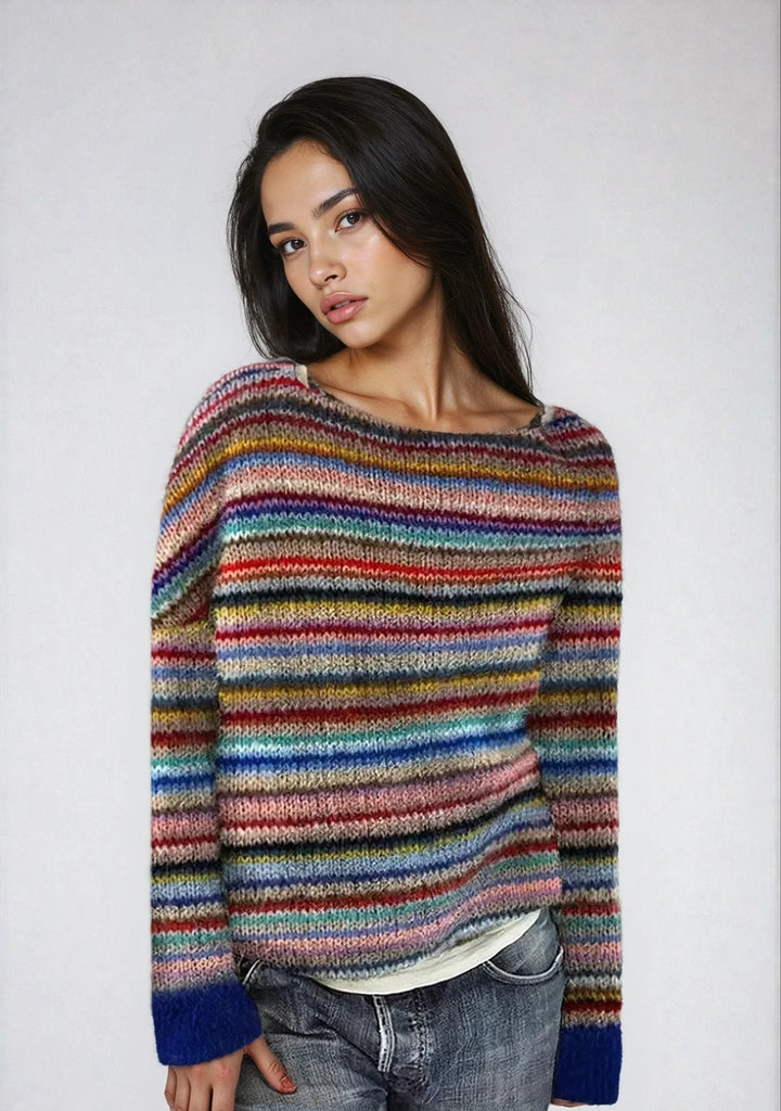 Soraya | Vibrant Retro Striped Relaxed-Fit Knit Sweater