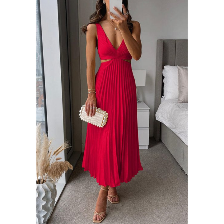 Virella | Women's Pleated V-Neck Elegant Midi Dress