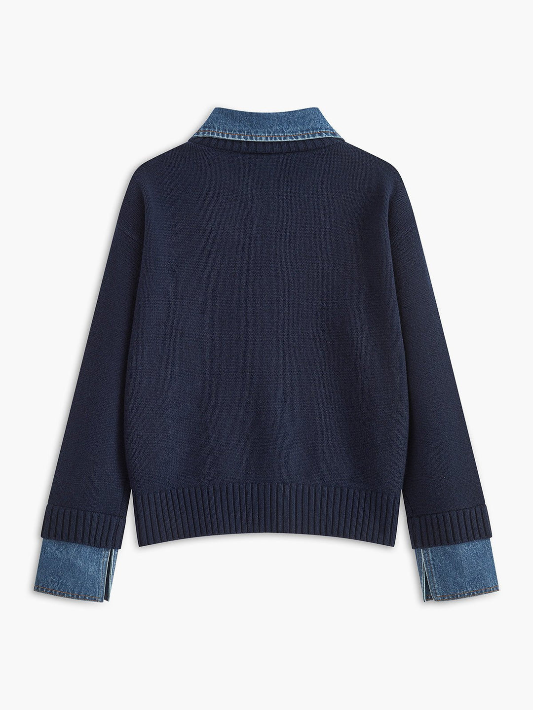 Analia | Denim-Collar Layered Knit Polo Sweater