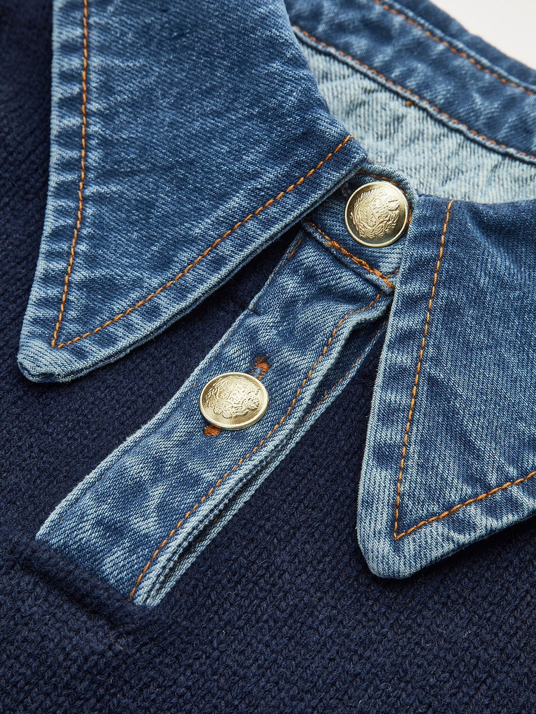 Analia | Denim-Collar Layered Knit Polo Sweater