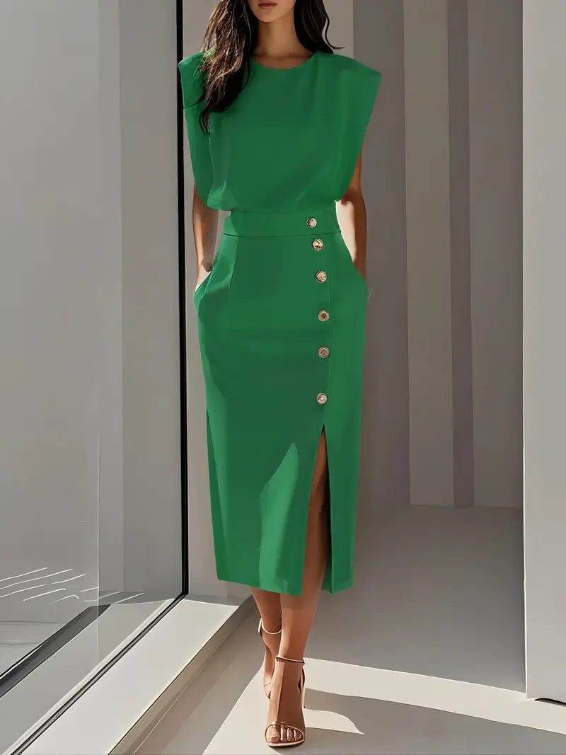 Nina™ | Midi Dress with Side Slit