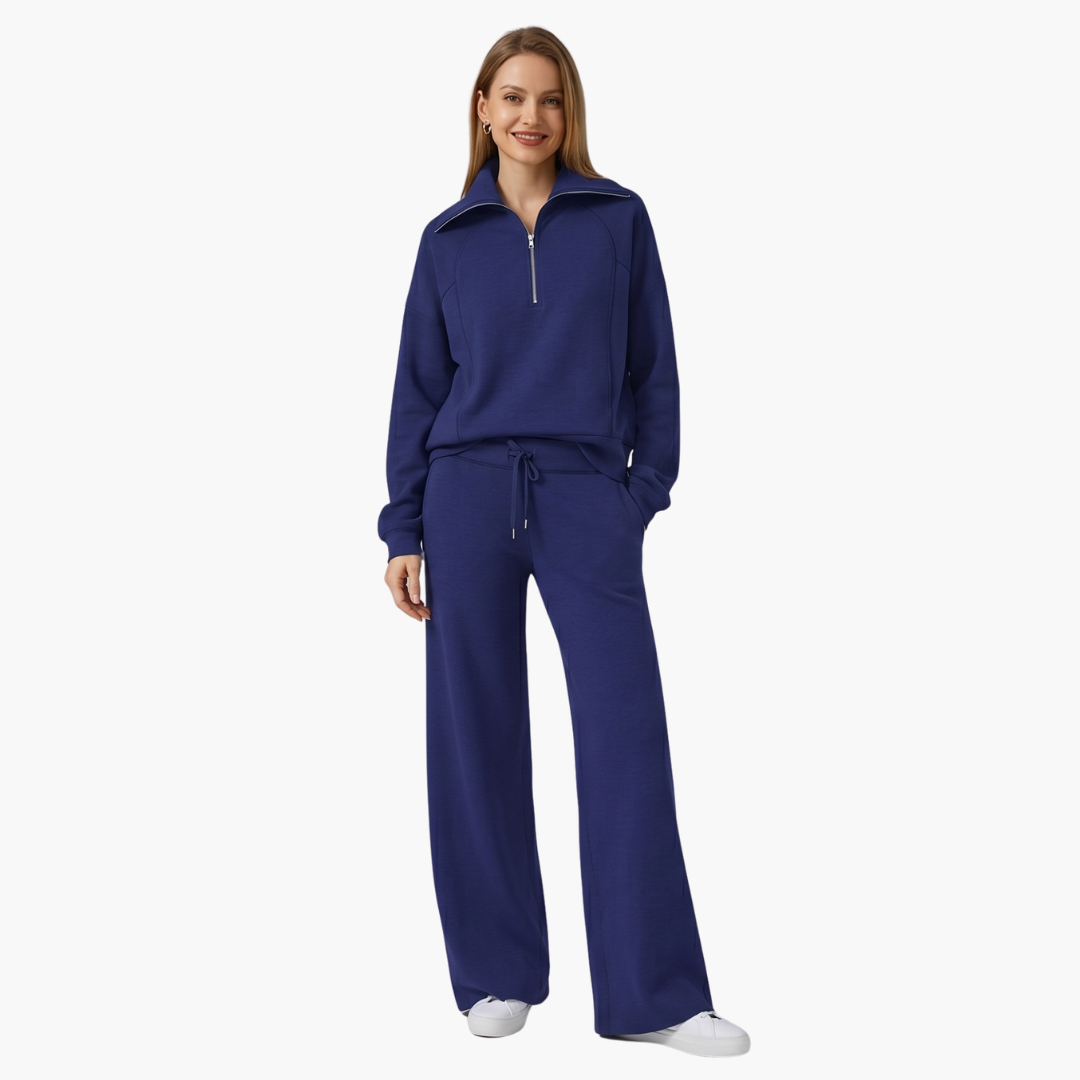 Avery | Elegant Half-Zip Wide-Leg Lounge Set