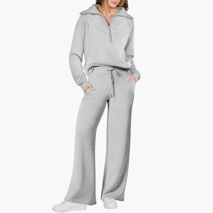 Avery | Elegant Half-Zip Wide-Leg Lounge Set