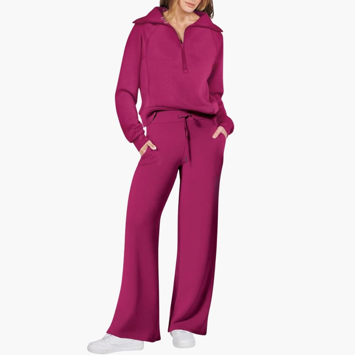 Avery | Elegant Half-Zip Wide-Leg Lounge Set