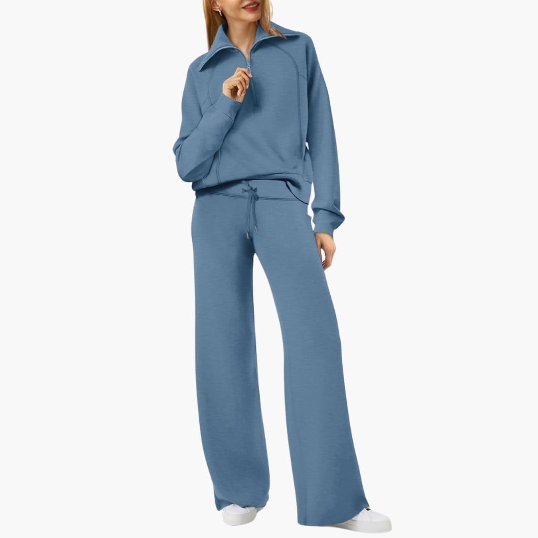 Avery | Elegant Half-Zip Wide-Leg Lounge Set