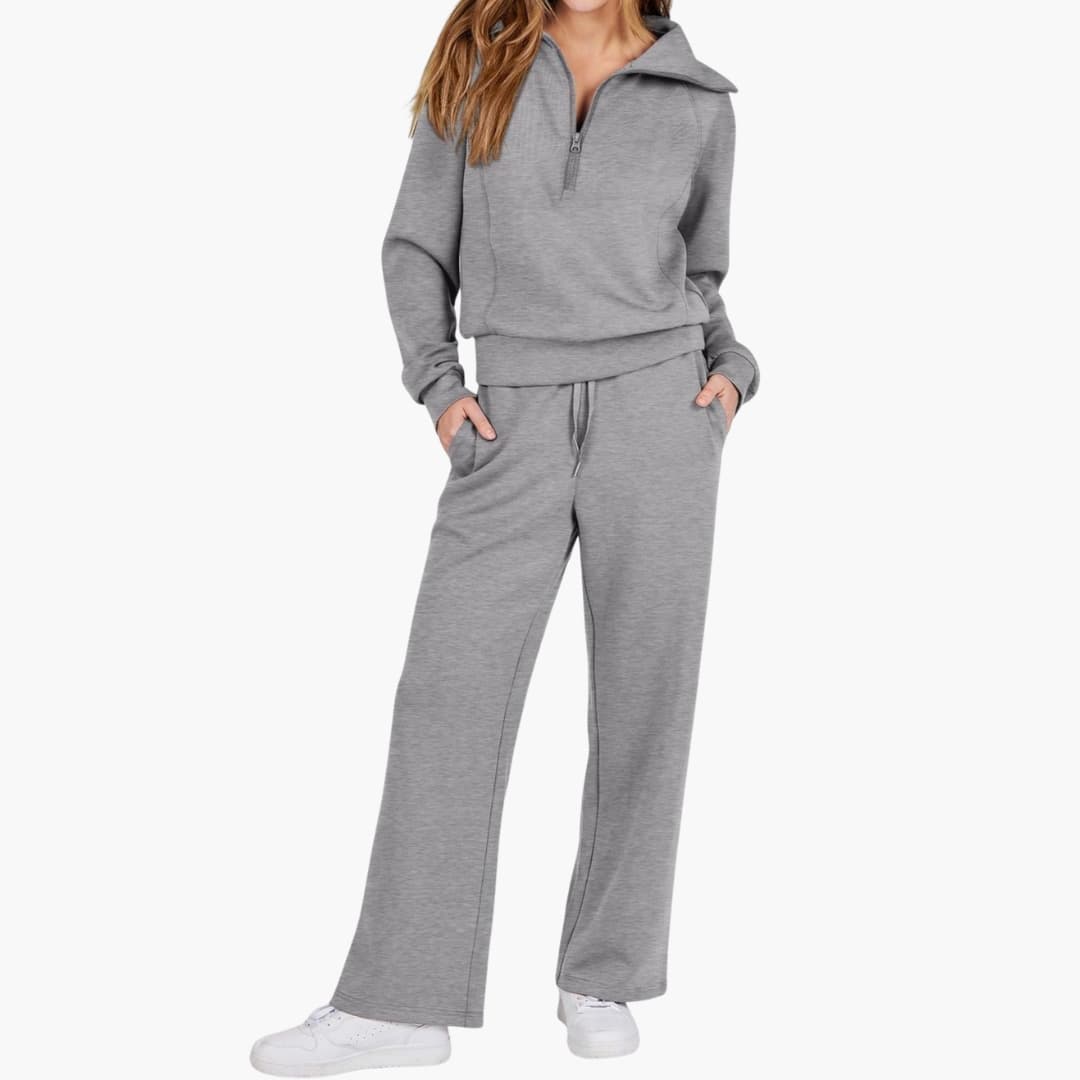 Avery | Elegant Half-Zip Wide-Leg Lounge Set