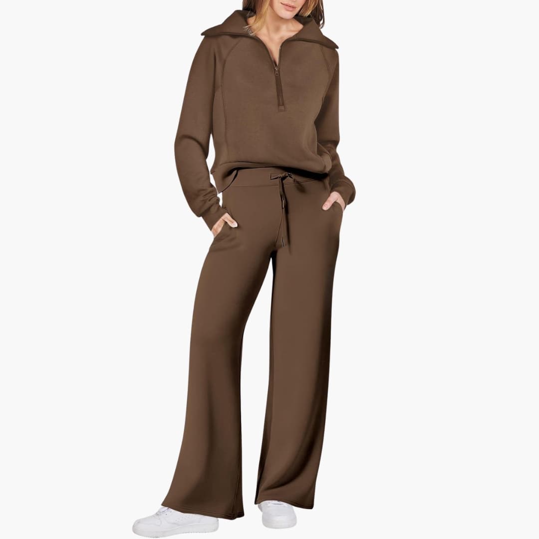 Avery | Elegant Half-Zip Wide-Leg Lounge Set