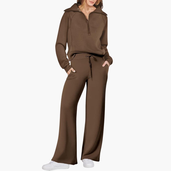 Avery | Elegant Half-Zip Wide-Leg Lounge Set